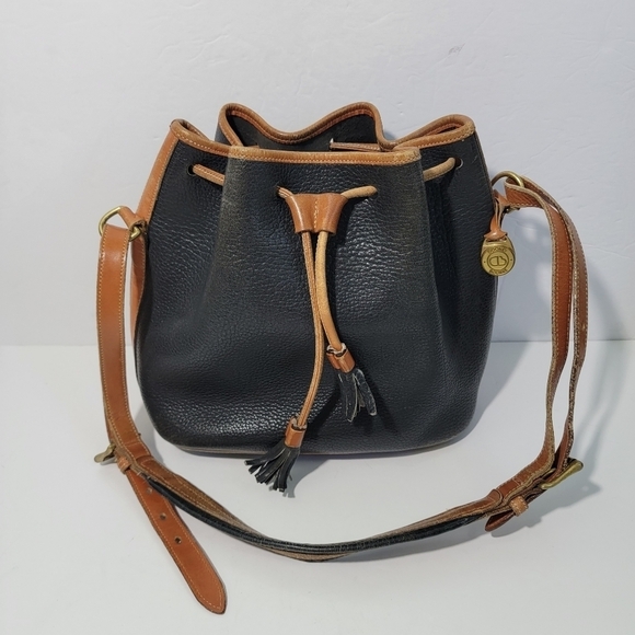 VTG DOONEY BOURKE Black/Brown Pebble Collection Drawstring Bucket Bag Leather - Picture 1 of 14